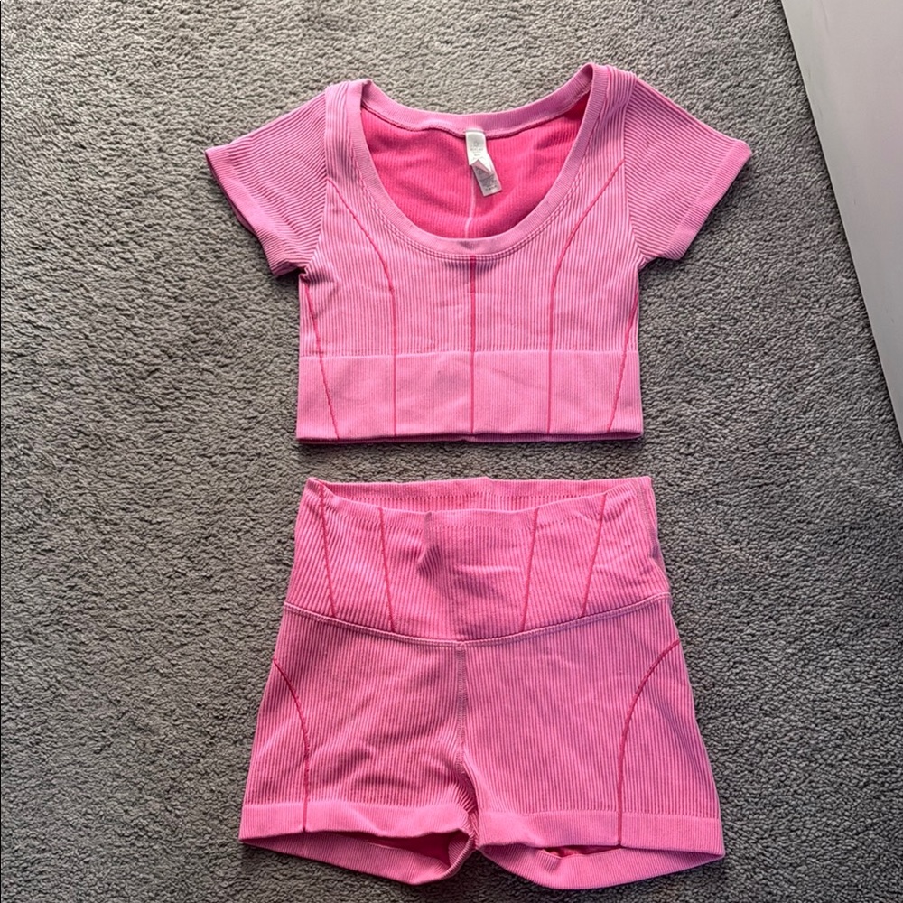 Offline by Aerie set hot pink ribbed